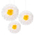 FLORES BLANCAS DE POM POMS 3 uds